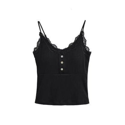 Lace Trim Camisole - V-Neck Spaghetti Strap
