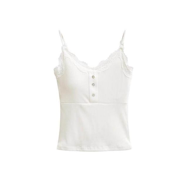 Lace Trim Camisole - V-Neck Spaghetti Strap
