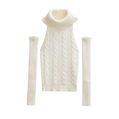 Turtleneck Knit Top with Arm Warmers - Sleeveless