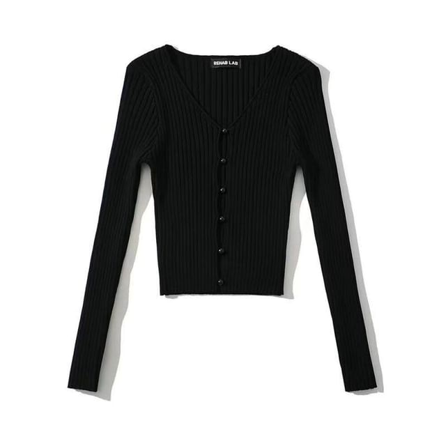 Crop Knit Sweater - V-Neck Long Sleeve
