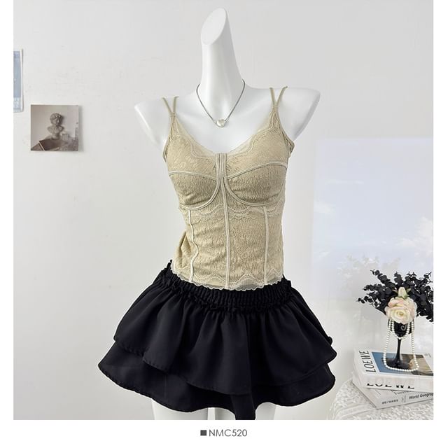 Padded Lace V-Neck Fitted Camisole