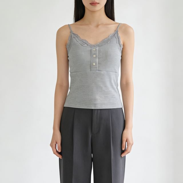 Lace Trim Camisole - V-Neck Spaghetti Strap