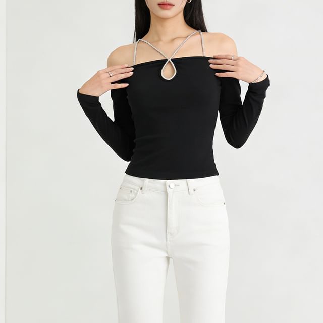 Keyhole Crop Tee - Square Neck Long Sleeve