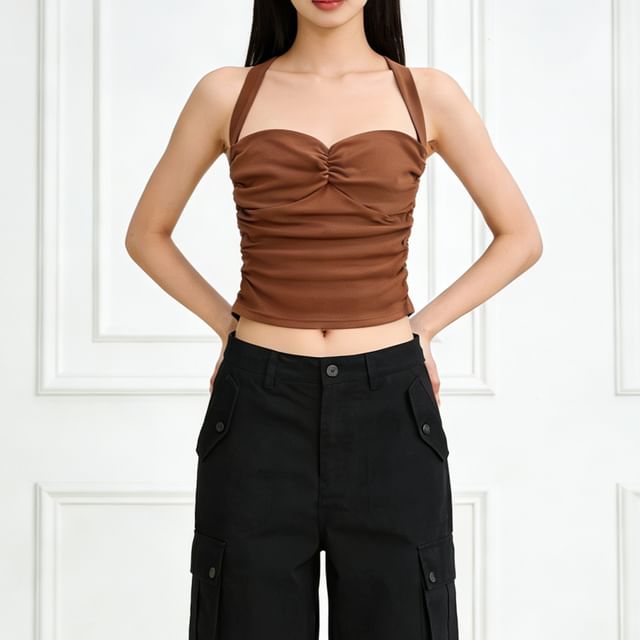 Halter Neck Crop Camisole - Ruched