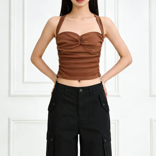 Halter Neck Crop Camisole - Ruched