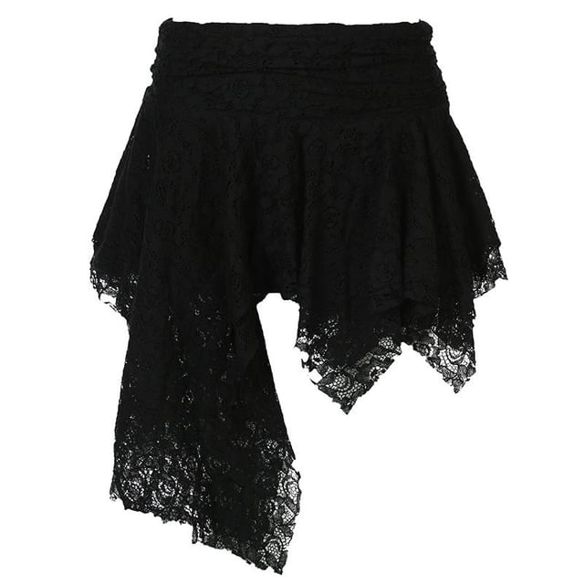 Asymmetric Lace Mini A-Line Skirt with Low Rise