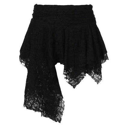 Asymmetric Lace Mini A-Line Skirt with Low Rise