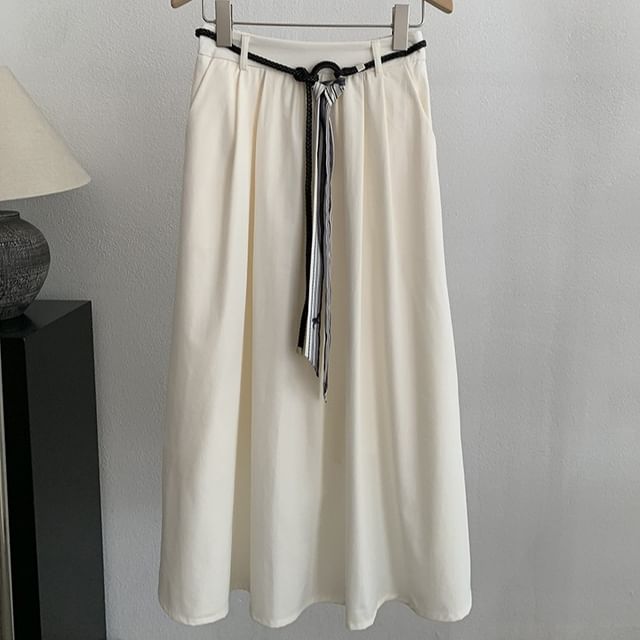 High Waist Maxi Skirt with Belt Set
