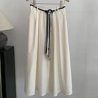 High Waist Maxi Skirt with Belt Set