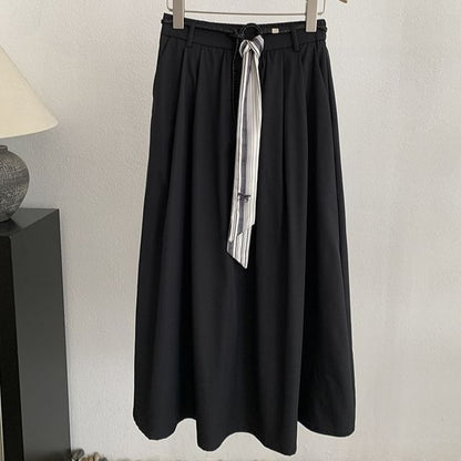 High Waist Maxi Skirt with Belt Set