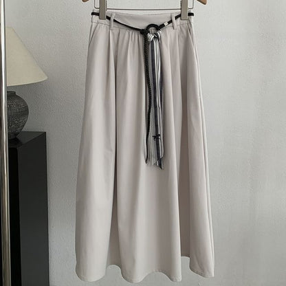 High Waist Maxi Skirt with Belt Set