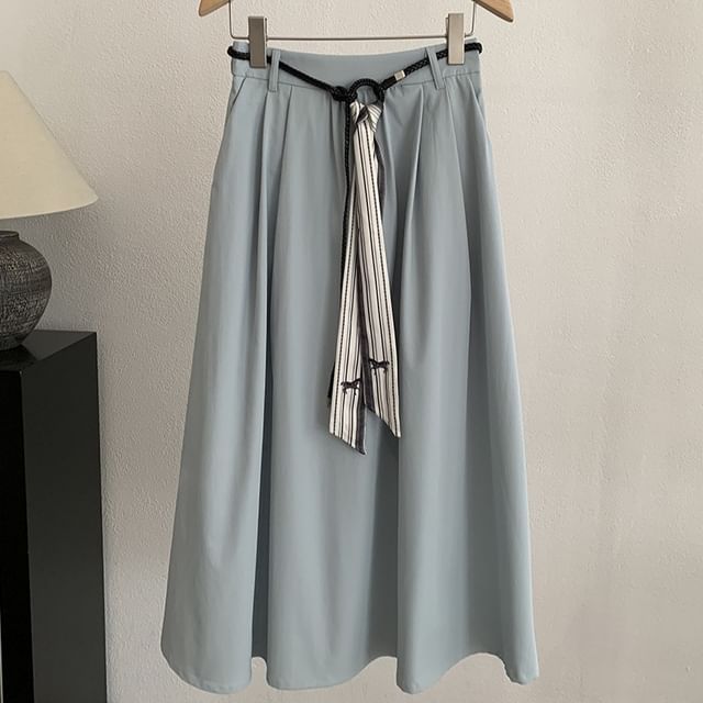 High Waist Maxi Skirt with Belt Set