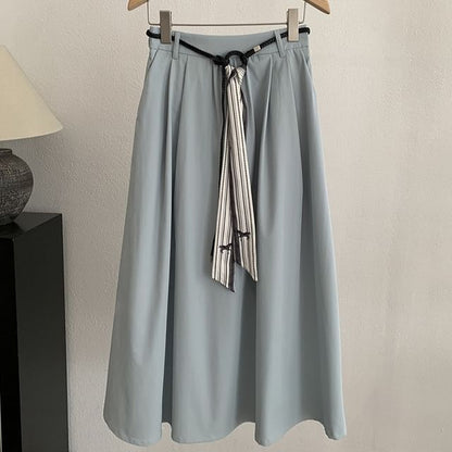 High Waist Maxi Skirt with Belt Set