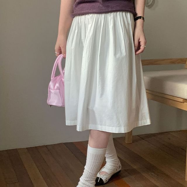 Midi A-Line Skirt with Mid Waistline