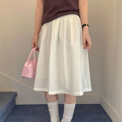 Midi A-Line Skirt with Mid Waistline
