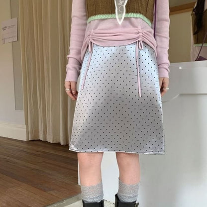 Polka Dot A-Line Midi Skirt High-Rise