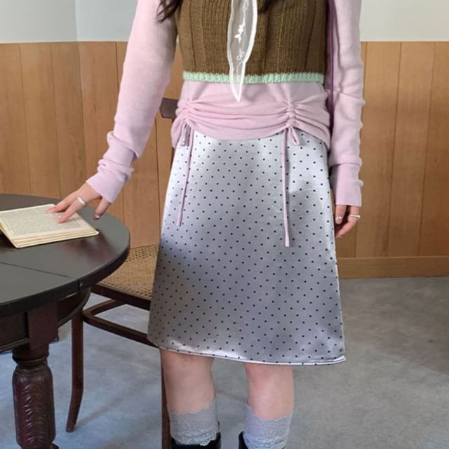 Polka Dot A-Line Midi Skirt High-Rise