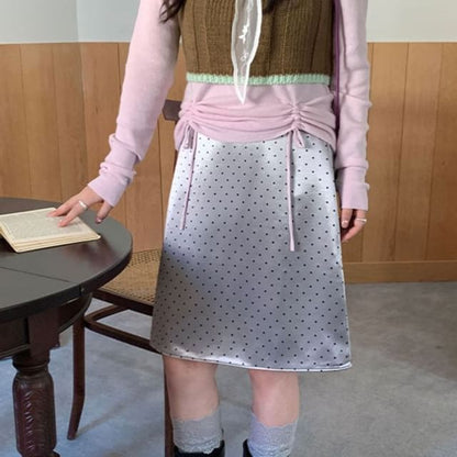 Polka Dot A-Line Midi Skirt High-Rise