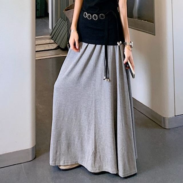 Cap-Sleeve V-Neck Top with Belt and Maxi Skirt Set