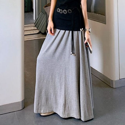 Cap-Sleeve V-Neck Top with Belt and Maxi Skirt Set