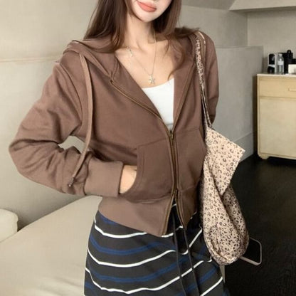 Zip-Up Hoodie and Striped Maxi A-Line Skirt Set