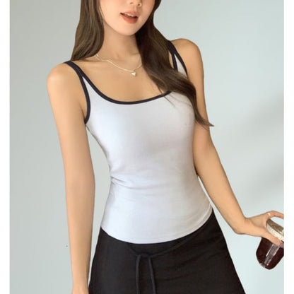 Contrast-Trim Scoop Neck Slim Camisole