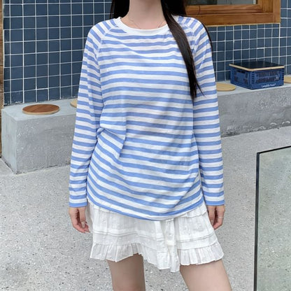 Breton Striped Long-Sleeve Tee with Mini Skirt