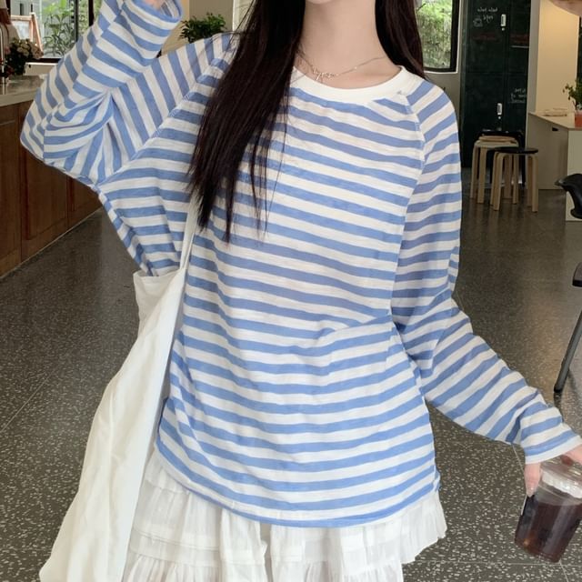 Breton Striped Long-Sleeve Tee with Mini Skirt