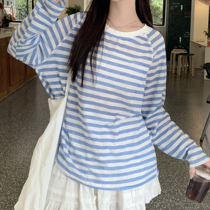 Breton Striped Long-Sleeve Tee with Mini Skirt
