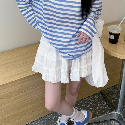 Breton Striped Long-Sleeve Tee with Mini Skirt