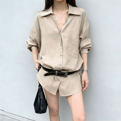 Solid Button-Front Long-Sleeve Shirt