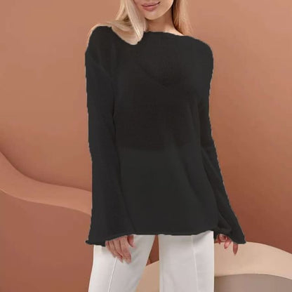 Boat Neck Knit Top with Long Sleeves