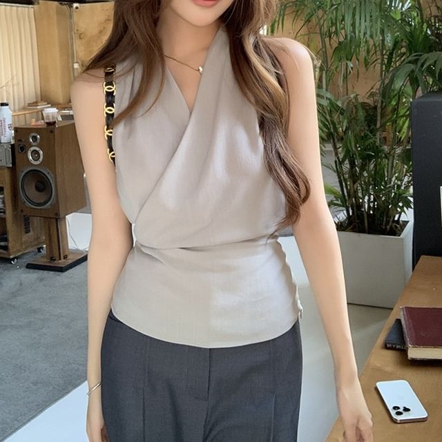 V-Neck Wrap Top Sleeveless and Plain