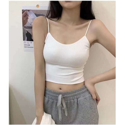 Padded Ribbed Scoop Neck Crop Camisole