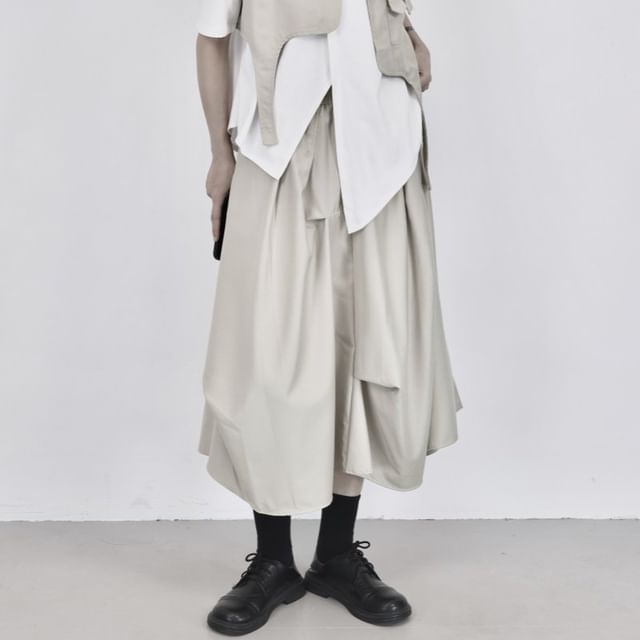 Asymmetric Plain Midi A-Line Skirt High-Waisted