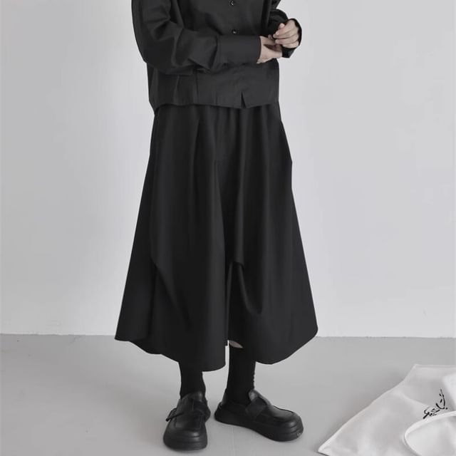 Asymmetric Plain Midi A-Line Skirt High-Waisted