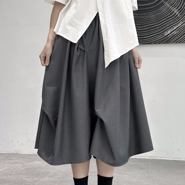 Asymmetric Plain Midi A-Line Skirt High-Waisted