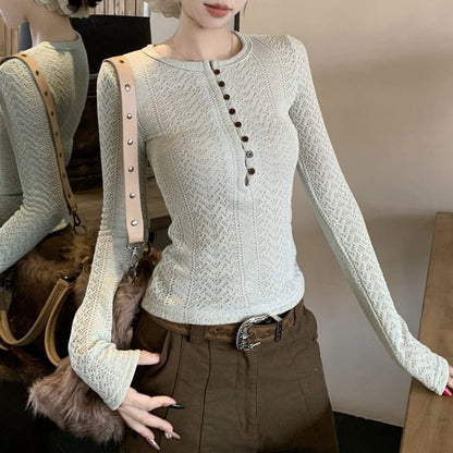 Crochet Henley Tee with Extended Sleeves