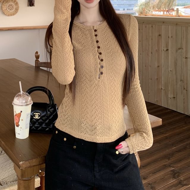 Crochet Henley Tee with Extended Sleeves