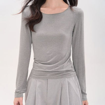 Round Neck Long-Sleeve Top & Flowy Camisole
