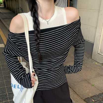 Cold Shoulder Long-Sleeve Two-Piece Top