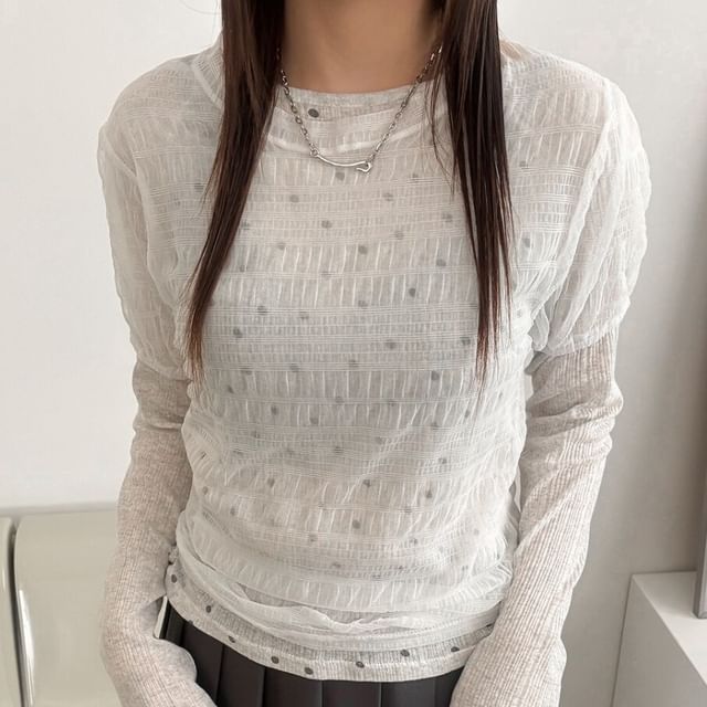 Crew Neck Mesh Top with Short Sleeves