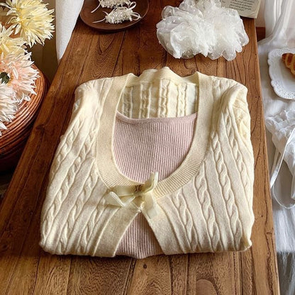 Cropped Knit Mock Two-Piece with Long Sleeves