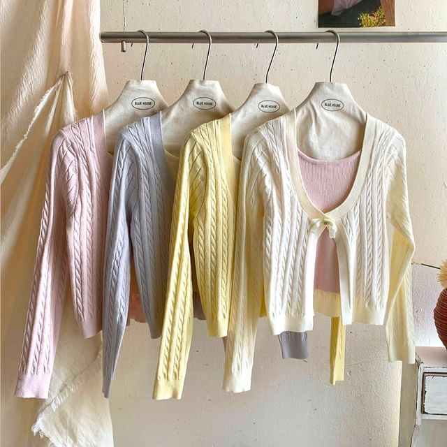 Cropped Knit Mock Two-Piece with Long Sleeves