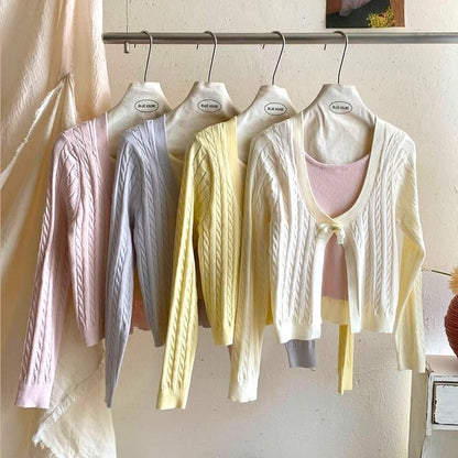 Cropped Knit Mock Two-Piece with Long Sleeves