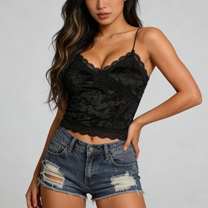 V-Neck Lace Crop Camisole Top