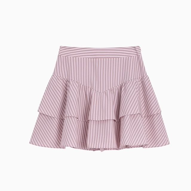 Pinstripe Mini Tiered Skirt Mid-Waist