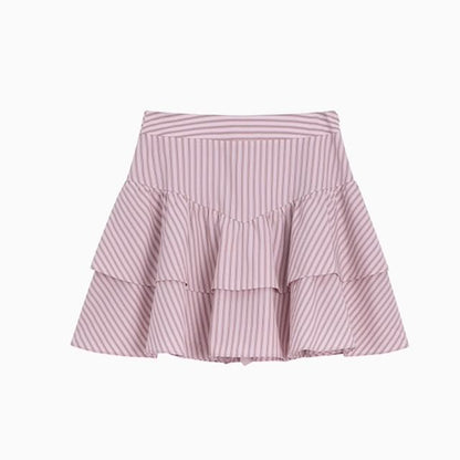 Pinstripe Mini Tiered Skirt Mid-Waist
