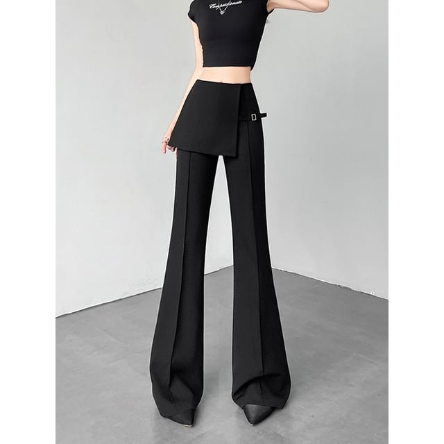 Flared Slacks with Buckled Overlay Skirt