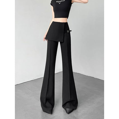 Flared Slacks with Buckled Overlay Skirt